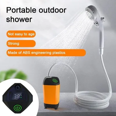 Produktbild von Famanu Tragbare Campingdusche mit Duschepumpe und digitalem Display - Wasserfest