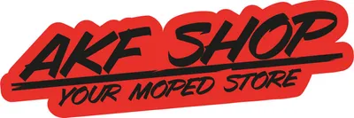 Produktbild von Aufkleber - "AKF Shop - your moped store" Rot/Schwarz, konturgeschnitten