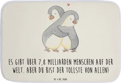 Produktbild von Mr. & Mrs. Panda Badematte Pinguine Kuscheln - Weiß - Geschenk, Jahrestag, Badezimmer Matte, für Freundin, Frauen, badezimmermatte, duschmatte, Badteppich, Mitbringsel