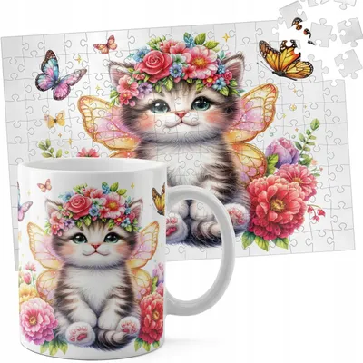Obrázek produktu pro Zestaw Kubek + Puzzle 110El - Zwierzęta Kot Kotek Kiciuś Słodki