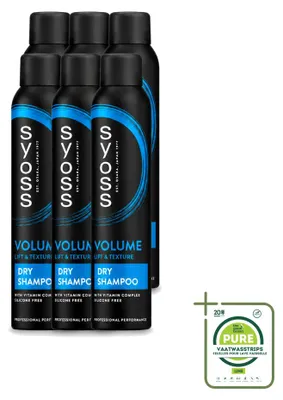 Imagen del producto de 6 unidades de champú seco Syoss Volume, 200 ml cada uno. Paquete grande