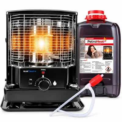 Produktbild von Bluecraft Petroleumofen mit Handpumpe und Petroleum 20 L Liter Kanister zum Heizen Camping-Heizung Heizofen Docht
