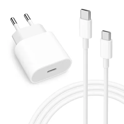 Produktbild von USB-C auf USB-C Schnellladekabel + 20W Adapter – Lade-& Datenkabel Set für iPhone 15, 16, Pro, Max, Samsung, Google, Xiaomi & mehr – Schnell & kompakt