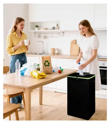 Produktbild von 100L Pfandflaschen Sammelbehälter mit Deckel und 2 wasserdichten Taschen, faltbarer Flaschensammler für Pfandflaschen, Altglas und Dosen, geeignet für Küche und Balkon