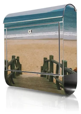 Produktbild von banjado Edelstahl Briefkasten mit Zeitungsfach mit Motiv Zum Strand großer Design Postkasten rostfrei, A4 Einwurf [BKGE2 11848]