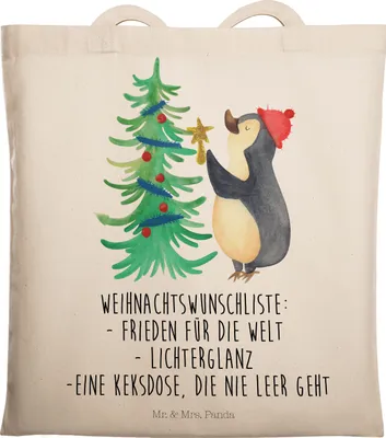 Produktbild von Mr. & Mrs. Panda Tote Bag Pinguin Weihnachtsbaum - Transparent - Geschenk, Weihnachten, Unitasche, Shopping Tasche, Laptoptasche, Einkaufstasche, Winter, Jutebeutel