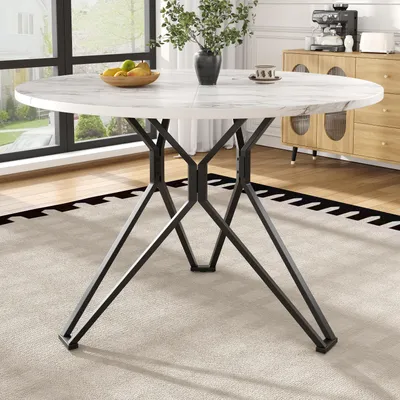 Immagine prodotto di MODFU Tavolo da pranzo rotondo con gambe regolabili, 100×100×76 cm, tavolo da soggiorno con gambe in metallo, tavolo per 4 persone, nero