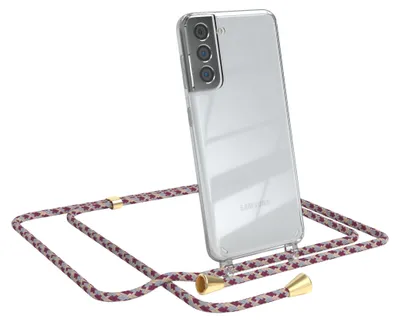 Produktbild von EAZY CASE Handykette kompatibel mit Samsung Galaxy S21 5G, Handyhülle mit Umhängeband, Handykordel, Schutzhülle Clear, Band in Rot