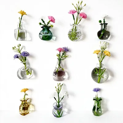 Produktbild von Mini Vase Fridge Decor, Pack of 10 Glass Accents, Office, Kitchen Decoration, Small Bud Plants