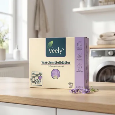 Produktbild von Veely Waschmittelblätter Lavendel 40 Blätter für bis zu 80 Wäschen auch für Wolle und Seide geeignet