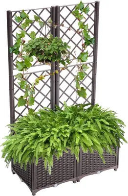 Obrázek produktu pro Truhlík s mříží - 80 × 40 × 136 cm - Hnědý - Na zahradu, terasu a balkon