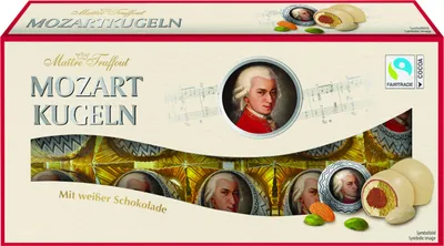Produktbild von MaitreTruffout Mozartkugeln mit weißer Schokolade 200 g