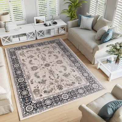 Produktbild von Tapiso Teppich COLORADO Klassisch Creme Schwarz 180 x 250 cm