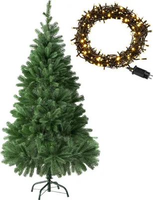Produktbild von tectake® Set Weihnachtsbaum mit Lichterkette künstlich, Spritzguss inklusive Metallständer mit Kunststoffkappen