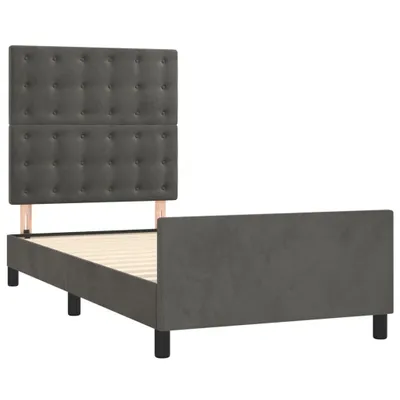 Imagen del producto de Estructura de cama sin colchón, color gris oscuro, 90x190 cm, tapizada en terciopelo