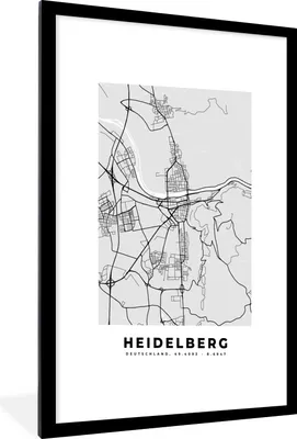 Produktbild von MuchoWow® Gerahmtes Poster Stadtplan - Heidelberg - Karte - Deutschland 60x90 cm - Poster mit Schwarzem Bilderrahmen Wandposter Rahmen Foto Bilder - Dekoration - Wandposter Wohnzimmer - Hochwertig