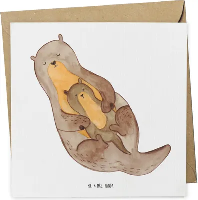 Produktbild von Mr. & Mrs. Panda Glückwunschkarte Otter Kind - Weiß - Geschenk, Sohn, anlasskarte, Klappkarte, Mutter, Grußkarte, faltkarte, Baby, Familie, doppelkarte, Geburt