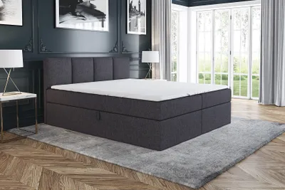 Produktbild von Boxspringbett RAFI 200x200 mit 2 Bettkästen, Bonell-Matratze und Topper. Farbe: Dunkelgrau.