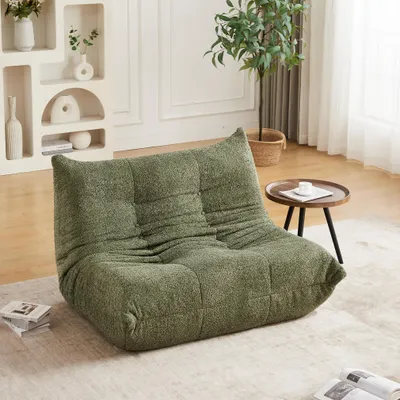 Productafbeelding van Chenille-bank met twee zitplaatsen, vloerliggende loungebank, accentstoel zonder armleuningen, met traagschuim, geschikt voor woonkamer, slaapkamer, gaming, kantoor