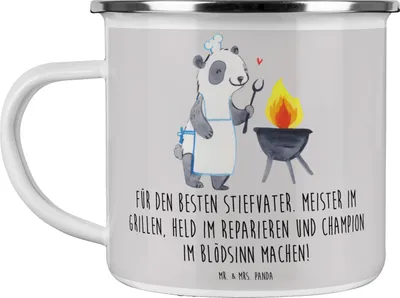 Produktbild von Mr. & Mrs. Panda Teetasse Bester Stiefvater - Grau Pastell - Geschenk, Familie, Pott, becher emaille, Tasse, Verwandte, Teebecher, Talente, Stiefkinder, Freude