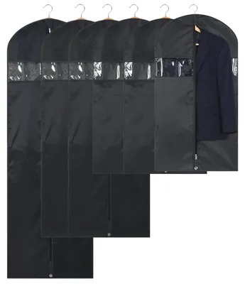 Image de Lot de 6 housses à vêtements, 3 tailles, housse à vêtements respirante avec fermeture éclair, housse pour costume en tissu Oxford, housses à vêtements longues, housse pliable pour manteaux, chemises et robes de soirée