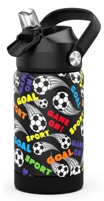 Produktbild von Trinkflasche Edelstahl mit Strohhalm 350ml BPA-frei auslaufsicher Thermo für Kinder Fußball