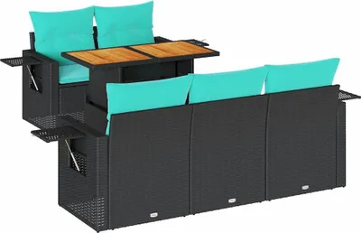 Produktbild von vidaXL 6-tlg. Garten-Sofagarnitur mit Kissen Schwarz Poly Rattan
