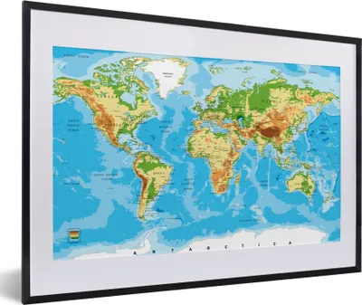 Produktbild von MuchoWow® Gerahmtes Poster Weltkarte - Atlas - Farben - Kinder - Jungen - Mädchen 60x40 cm - Poster mit Schwarzem Bilderrahmen Wandposter Rahmen Foto Bilder - Schlafzimmer - Plakat in Rahmen - Drucken