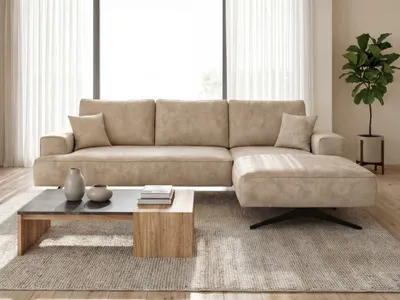 Produktbild von GrainGold Ecksofa L-Form Rechts Leto - Moderne Ecksofa mit Metallbeinen - 3-Sitzer Eckcouch, Wohnzimmer Ecksofa - Eckcouch Beige (Whisper 3)