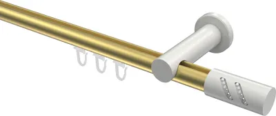 Produktbild von Interdeco Innenlaufstange / Gardinenstange mit Innenlauf Messing-Optik / Weiß, Typ Platon Zoena (Glitzerzylinder), 20 mm Ø 1-läufig, 440 cm