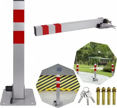 Zdjęcie produktu dla ACXIN 1-częściowy szlaban parkingowy Składany słupek parkingowy z 3 kluczami Kwadratowy słupek parkingowy z pasami ostrzegawczymi (wersja doposażona)