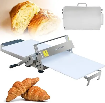 Produktbild von Faltbare Teigausrollmaschine – manuelle Teigausrollmaschine mit Einstellbarer Teigstärke 0-25 mm, Ausrollbrett für Pizza, Croissants, Gebäck und Fondant, Tischgerät aus Edelstahl
