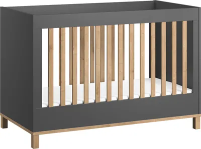 Produktbild von Babybett / Gitterbett Lijan 02, Farbe: Grau / Eiche - Liegefläche: 70 x 140 cm (B x L)