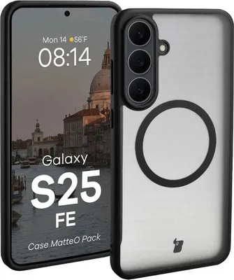 Produktbild von Schutzhülle mit Magnetring + gehärtetem Glas Bizon MatteO Pack für Galaxy S25 FE, Getönt-Schwarz