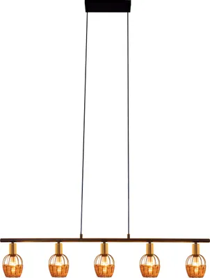 Produktbild von Näve Leuchten 5er Pendelleuchte "CORBIS" L: 100 cm 5er Pendelleuchte "CORBIS" L: 100 cm Pendelleuchte - 5er Pendelleuchte "CORBIS" L: 100 cm, Hängelampe im Modern Style, ausMetall und Naturmaterialien in schwarz, 120 cm hoch, Maße 100 x 10 cm, E14-Fassung