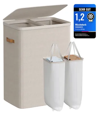 Productafbeelding van WASKORVEN, 44,9 liter. WASKORVEN, 2 compartimenten, eenvoudig te monteren, met deksel en handgrepen, uitneembare binnenzakken, 22 x 15,7