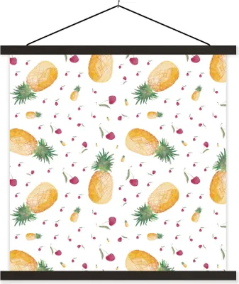 Produktbild von MuchoWow® Textilposter Ananas - Kirschen - Aquarelle 40x40 cm mit schwarzem Rahmen - Fotos