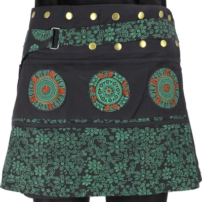 Produktbild von Wickelrock, Kurzer Rock, Cacheur, Mandala Patchworkrock - Schwarz, Damen, Baumwolle, Röcke