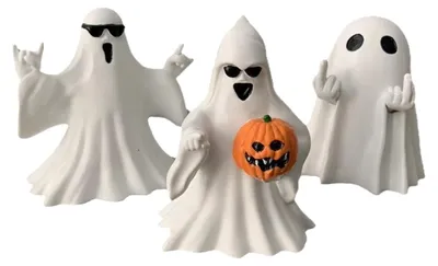 Produktbild von Halloween-Geistfigur – Mittelfinger-Geist-Statue – Handgefertigte Figur – Gruselige Halloween-Dekoration für Innen- und Außenbereich – 6 × 8,5 cm