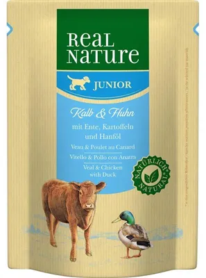 Image de Real Nature Junior veau, poulet et canard 6x300 g