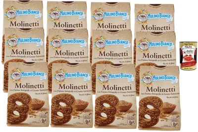 Produktbild von Mulino Bianco Molinetti Vollkornkekse mit Buchweizen 12 x 350 g italienische Frühstückskekse ballaststoffreich ohne Palmöl + Italian Gourmet polpa