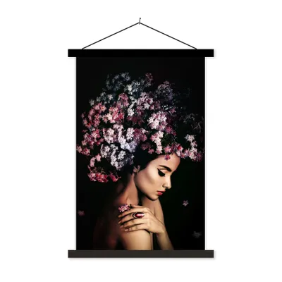 Produktbild von MuchoWow® Textilposter Blossom - Frau - Rosa - Luxus 40x60 cm mit schwarzem Rahmen - Wanddekorationen
