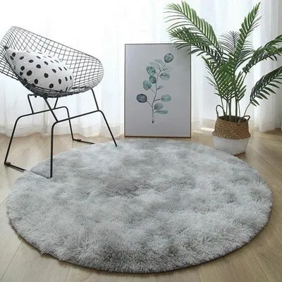 Productafbeelding van Unyqoos® Rond vloerkleed, 100 cm – Pluizig vloerkleed voor kinderkamer en slaapkamer, grijs, poolhoogte ca. 4 cm, met antisliprug, zacht speelkleed