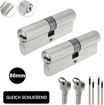 Produktbild von 2x Profil Zylinderschloss Schließzylinder Tür Zylinder Profilzylinder 80mm (40/40mm) Gleichschließend