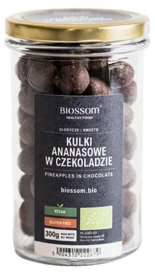 KULKI ANANASOWE W CZEKOLADZIE BEZGLUTENOWE BIO 300 g - BIOSSOM