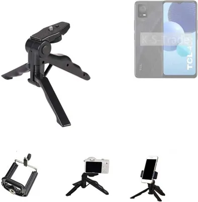 Produktbild von K-S-Trade Stativ Tisch-Ständer Dreibein Handy-Stativ Ständer kompatibel mit TCL 406 Mini-Stativ Smartphone Tripod Handy-Stativ aus Plastik schwarz