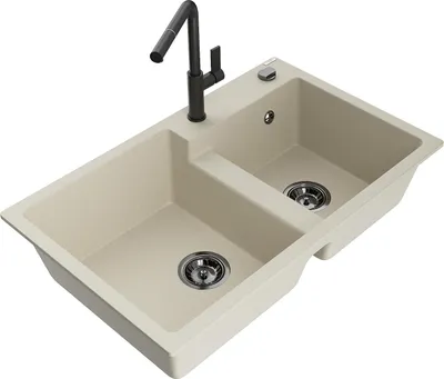 Immagine prodotto di Mexen Tomas lavello in granito a 2 vasche con rubinetto da cucina Flora, beige - 6516-69-670401-70-B