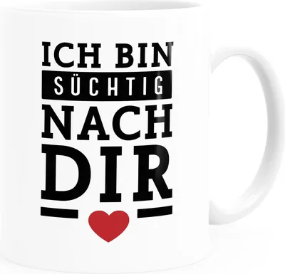 Produktbild von Kaffee-Tasse Spruch Liebe Liebeserklärung Ich bin süchtig nach dir Herz Geschenk Verliebte Jahrestag Moonworks® Uni-Weiß Keramik-Tasse