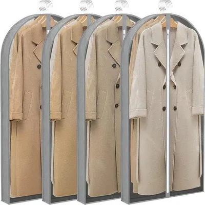 Produktbild von Transp. Kledingzak Pack 4er mit Reißverschluss 60 x 105 x 150 cm - Lange Kleidungsbeutel für Mäntel, Jacken und Röcke