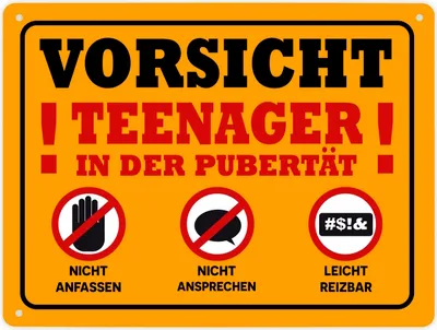 Produktbild von Vorsicht Teenager in der Pubertät Metallschild XL in 21x28 cm mit Warnhinweisen
